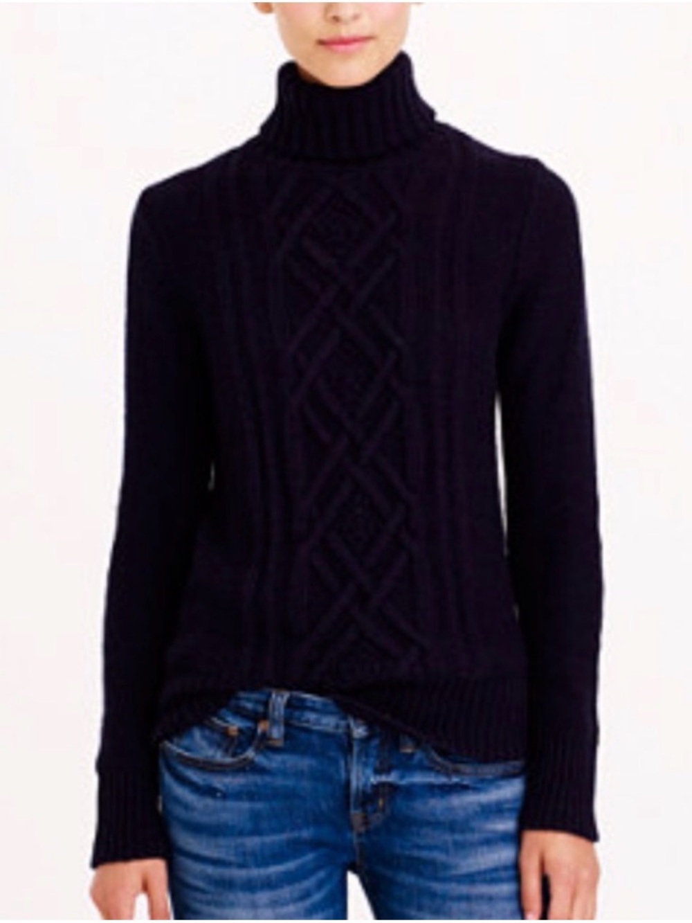 J.Crew Black Cable Knit Turtleneck Sweater Angora Wool Blend Women’s S